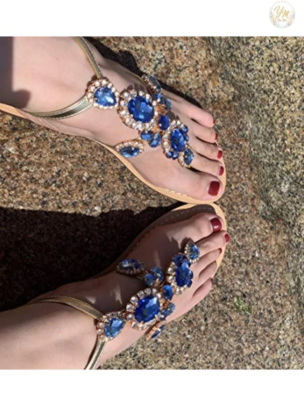 Rhinestone Gladiator Flat Sandals for Women, Sparkling Gem Bridal Bohemian